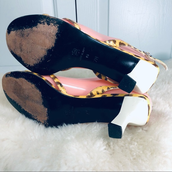 Y2K Via Spiga Leopard Slingback Patent Leather Italian Sandals Shoes Yellow Sz 7 - Picture 11 of 11